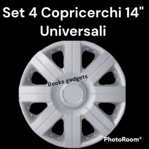 Set 4 Copricerchi 14" Universali Argento Coppe Ruota Borchia Copriruota Plattò