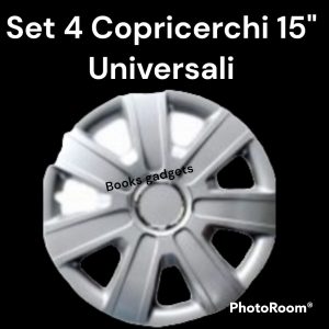 Set 4 Copricerchi 15" Universali Argento Coppe Ruota Borchia Copriruota Plattò