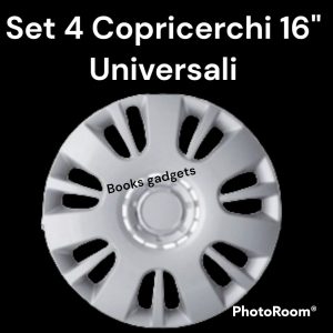 Set 4 Copricerchi 16" Universali Argento Coppe Ruota Borchia Copriruota Plattò