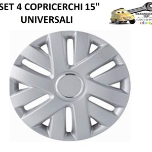 Set 4 Copricerchi 15" Universali Argento Coppe Ruota Borchia Copriruota Plattò