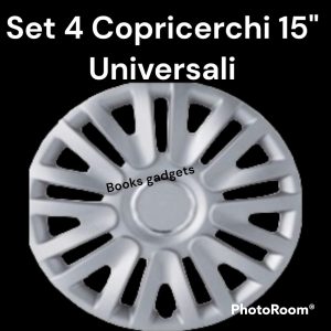 Set 4 Copricerchi 15" Universali Argento Coppe Ruota Borchia Copriruota Plattò