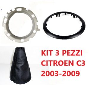 Per Citroen C3 dal 2003-2009 Kit 3pz Cuffia Leva Cambio Nera con Ghiera e Cornice