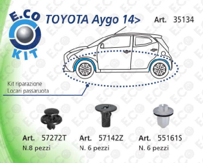 Per Toyota Aygo dal 2014 Kit 20pz Bottoni Clip per Riparazione Locari Passaruota