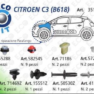 Per Citroen C3 (B618) dal 2016 Kit 21pz Bottoni+Rivetti+Madrevite per Riparazione Parafango