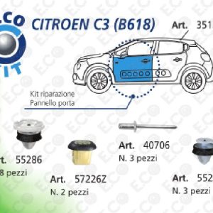 Per Citroen C3 (B618) 2016 Kit 16pz Bottoni Clip Riparazione Fissaggio Pannello Porta