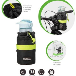 SPARCO Porta Borraccia Manubrio Bici con Tasca esterna a rete con Chiusura Superiore