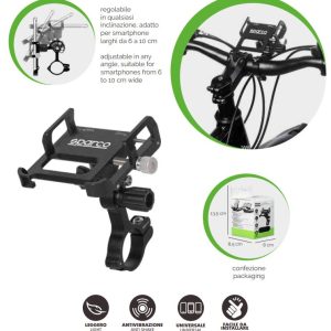 SPARCO Porta Smartphone Universale per Manubrio Bici Regolabile in Lega Alluminio
