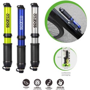 SPARCO Mini Pompa Gonfiatore Grigio in Alluminio per Bici Montaggio sul telaio con Adattatori e viti