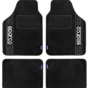 SPARCO Set 4 Tappetini Tappeti Auto in Moquette Nero/Black con Battitacco Universali