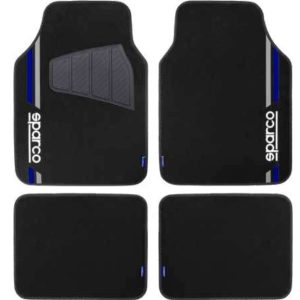 SPARCO Set 4 Tappetini Tappeti Auto in Moquette Blu/Nero con Battitacco Universali