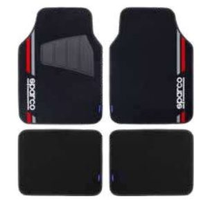 SPARCO Set 4 Tappetini Tappeti Auto in Moquette Rosso/Nero con Battitacco Universali