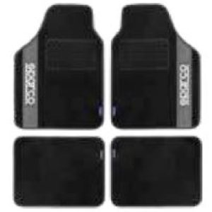 SPARCO Set 4 Tappetini Tappeti Auto in Moquette Grigio/Nero con Battitacco Universali
