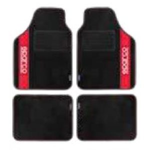 SPARCO Set 4 Tappetini Tappeti Auto in Moquette Rosso/Nero con Battitacco Universali