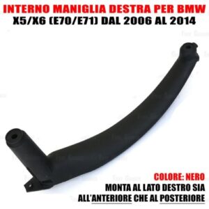 Per Bmw X5 (E70) dal 2007-2014 Impugnatura Porta Anteriore o Posteriore Dx parte interna Nera (Senza Copertura)