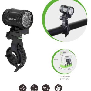 SPARCO Set 2 Fanali Anteriori e Posteriori per Bici a Led Fisso, Lampeggiante, Spento