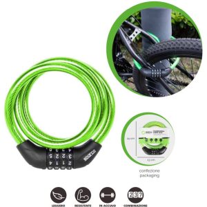 SPARCO Lucchetto Catena a Spirale per Biciclette Monopattini con Combinazione 1,2x100cm