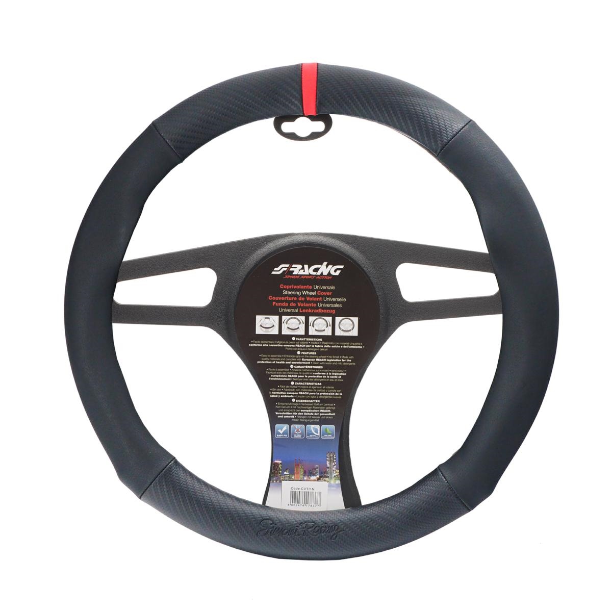 Coprivolante Race in Ecopelle Nera con Inserti Carbon Look Volanti Ø37/39 Simoni Racing