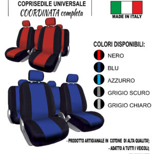 Serie Fodere Auto Cotone Coordinato AZZURRO Prodotto Artigianale di Alta qualità