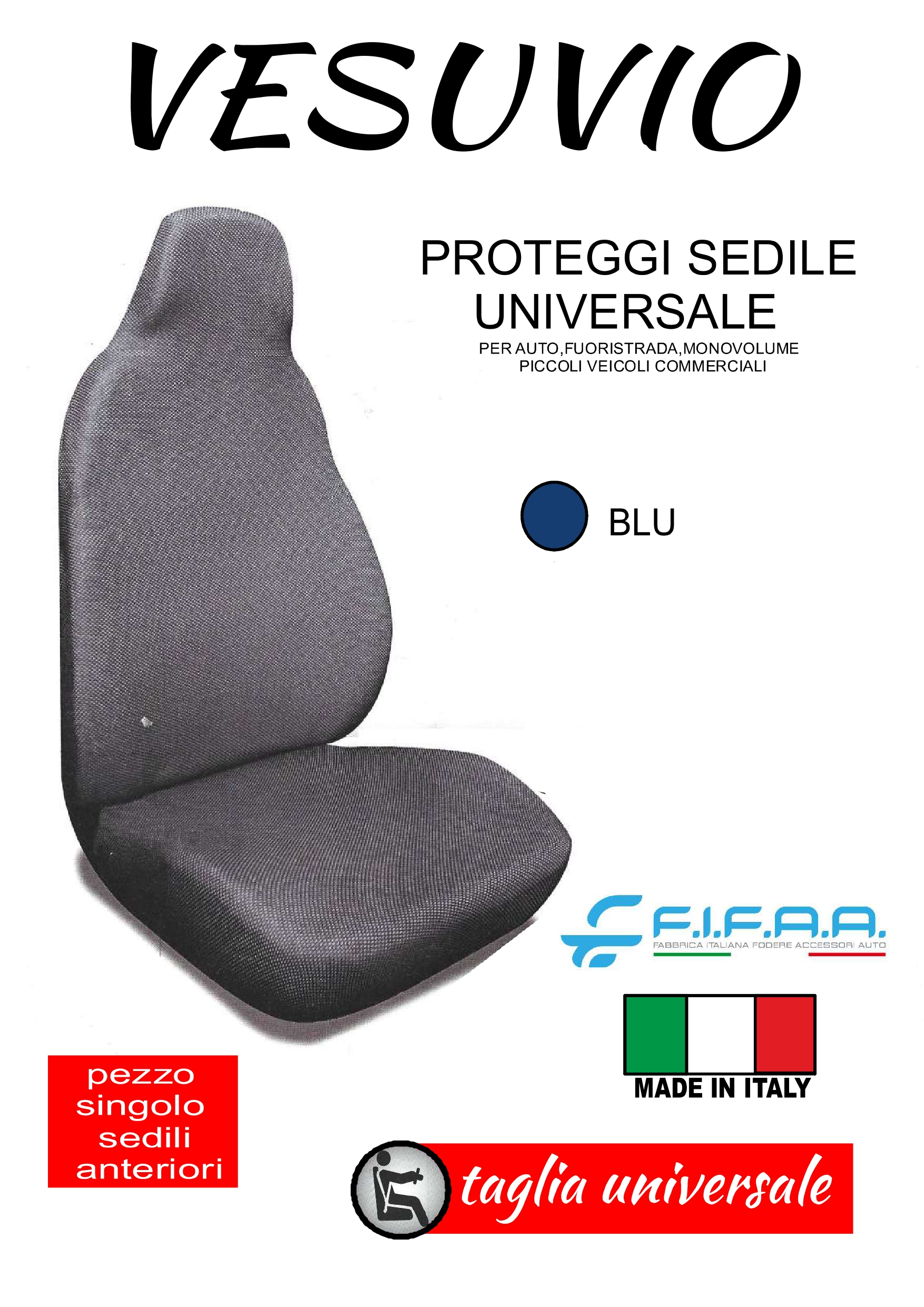 Coprisedile Singolo Universale Vesuvio BLU Prodotto Artigianale Alta Qualità