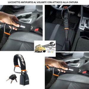 Antifurto Lucchetto al Volante con Aggancio alla Cintura di Sicurezza Universale Simoni Racing