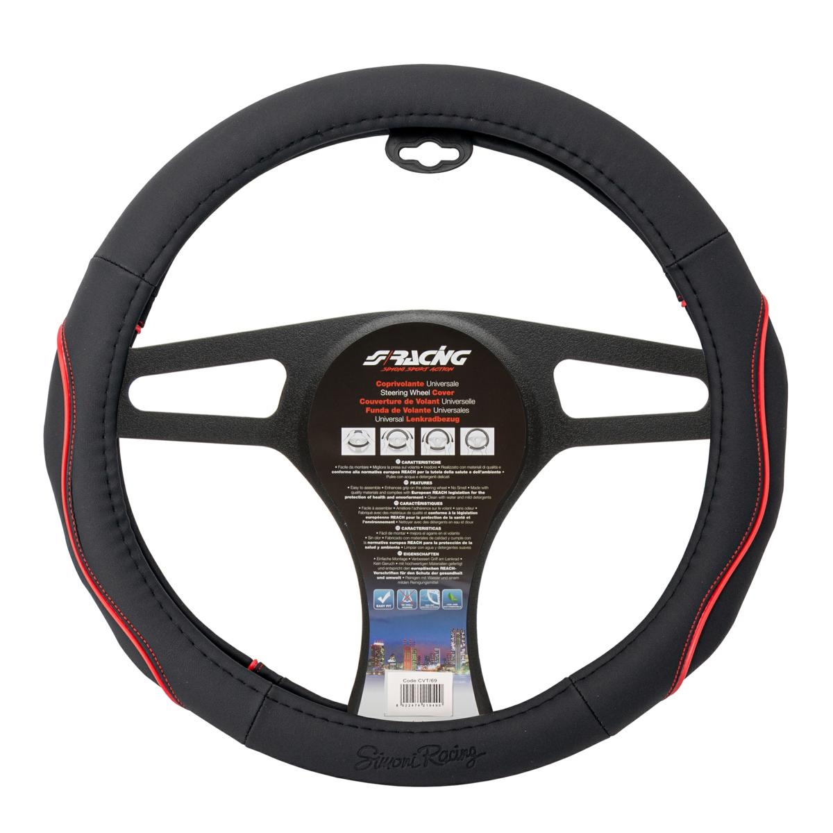 Coprivolante Pretty Black Ecopelle Nero Inserti Rossi per Volanti Ø37-39 Simoni Racing - immagine 4