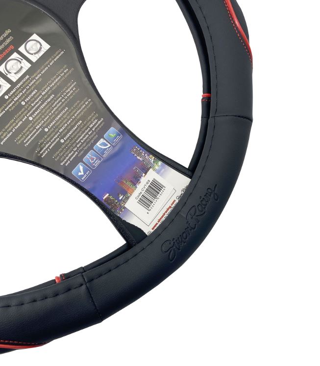 Coprivolante Pretty Black Ecopelle Nero Inserti Rossi per Volanti Ø37-39 Simoni Racing - immagine 3