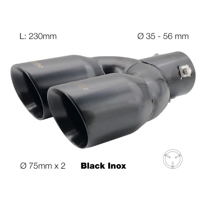 Terminale di Scarico Doppio Inclinato Acciaio Inox Nero Ø Entrata da 35 a 56mm Simoni Racing