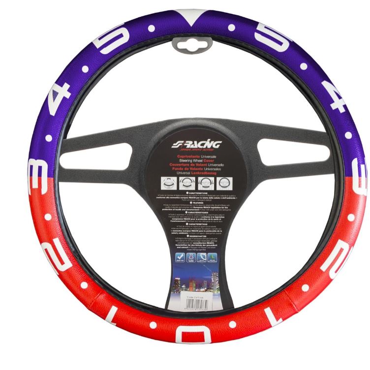Coprivolante Clock in Ecopelle Rossa/Blu per Volanti Ø37-39 Simoni Racing - immagine 4