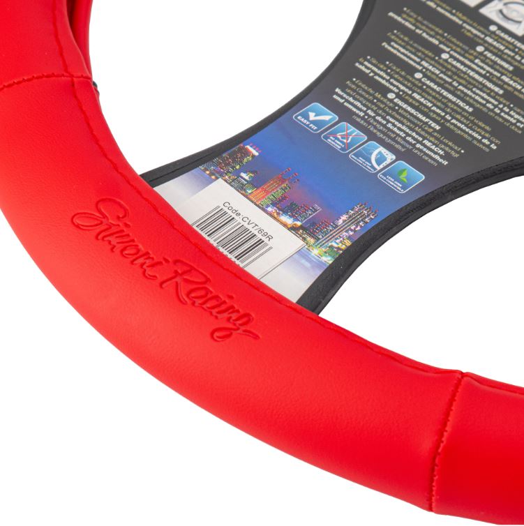 Coprivolante Pretty Red Ecopelle Rossa Inserti Neri per Volanti Ø37-39 Simoni Racing - immagine 4