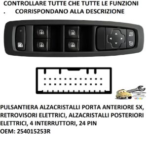 Per Renault Megane Grand Coupè dal 11/2016 Pulsantiera Alzacristalli Anteriore Sx , 4 Interruttori, 24 pin