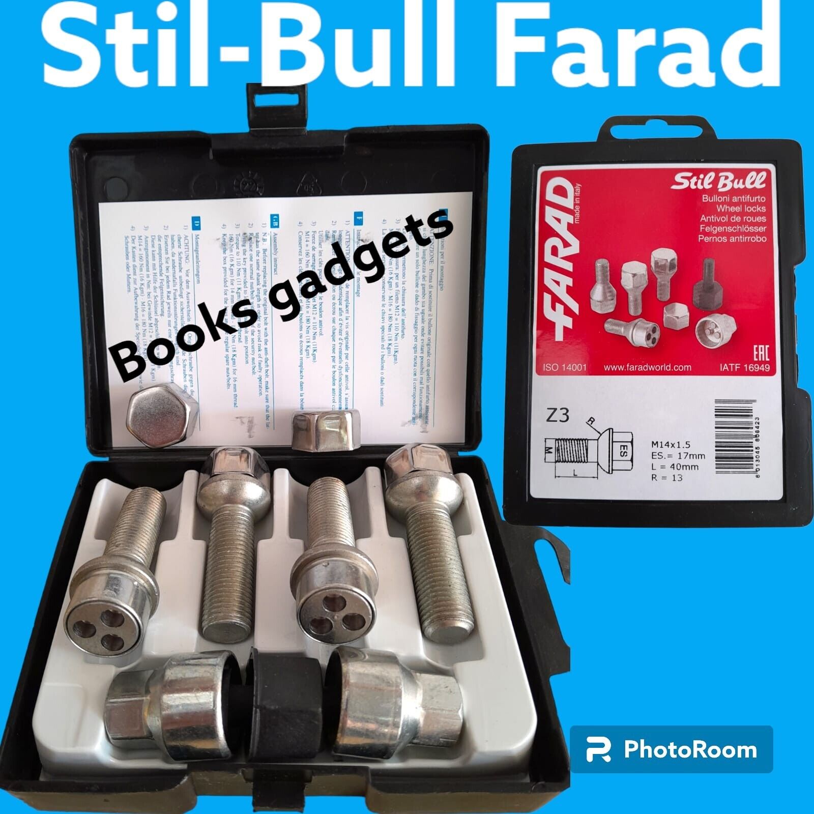Kit Bulloni Antifurto Stil-Bull Farad Esagono 17 M14X1,5 Lungh. 40 R13 2 Chiavi