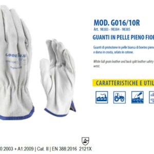 Guanti da Lavoro in Pelle pieno Fiore Dorso in Crosta Bianco x Edilizia Tg.8 (M)
