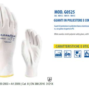 Guanti Protettivi da Lavoro in Poliestere Bianco senza Cuciture e Palmo in Poliuretano Tg.10 (XL)
