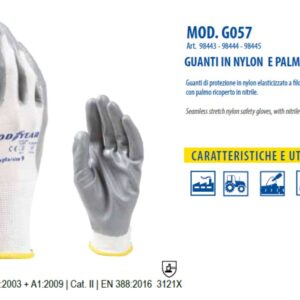 Guanti Protettivi da Lavoro in nylon Elasticizzato e Palmo Ricoperto in Nitrile Tg.10 (XL)