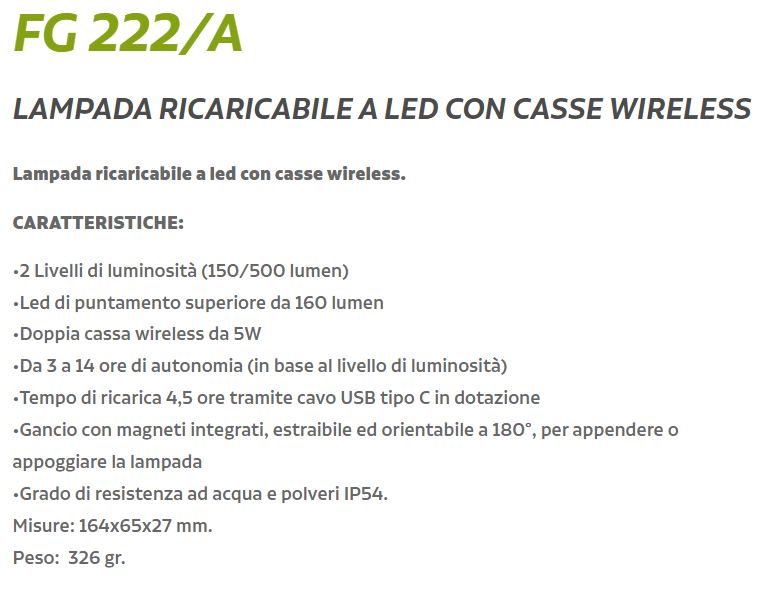 Lampada Ricaricabile a Led con Casse Wireless 150/500 Lumen IP54 164x65x27 mm - immagine 5