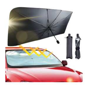 Parasole con Chiusura ad Ombrello in Nylon Nero per Auto Misure 140x75 cm