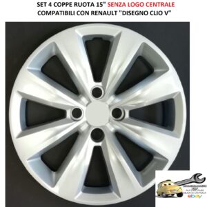 Per Renault Disegno Clio V dal 2019 Set 4 Copricerchi 15" Argento Coppe Ruota Borchie (SENZA LOGO)