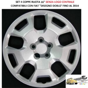 Per Fiat Disegno Doblò fino al 2014 Set 4 Copricerchi 16" Argento Coppe Ruota Borchie (SENZA LOGO)