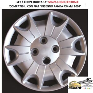 Per Fiat Disegno Panda 4x4 dal 2004 Set 4 Copricerchi 14" Argento Coppe Ruota Borchie (SENZA LOGO)