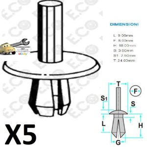 Per Alfa Romeo Vecchi Modelli Kit 5 Rivetti Neri in Plastica x Rivestimenti Interni 129421