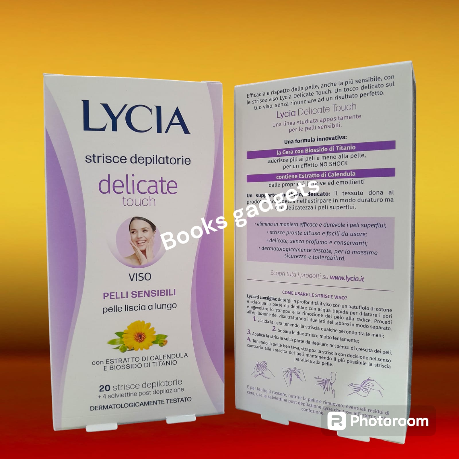 1 Confezione Lycia (20 Strisce Depilatorie + 4 Salviette) Delicate VISO per Pelli Sensibili