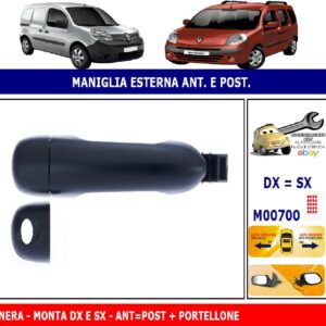 Per Renault Kangoo 11/2012-04/2021 Maniglia Esterna Apriporta Nera Anteriore Dx