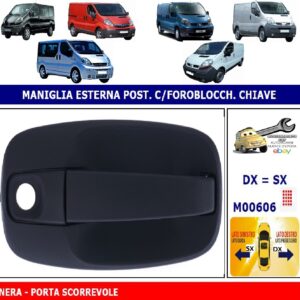 Per Nissan Primastar 04/2001-10/2007 Maniglia Esterna Porta Scorrevole Dx=Sx C/Foro Nera