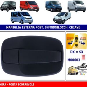 Per Nissan Primastar 04/2001-10/2007 Maniglia Esterna Apriporta Porta Scorrevole Nera S/Foro