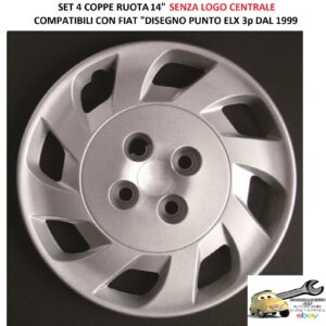 Per Fiat "Disegno Punto ELX 3p 1999" Set 4 Copricerchi 14" Argento Coppe Ruota Borchie (SENZA LOGO)