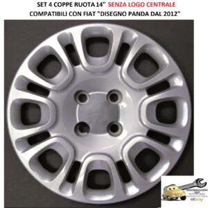 Per Fiat "Disegno Panda dal 2012" Set 4 Copricerchi 14" Argento Coppe Ruota Borchie (SENZA LOGO)