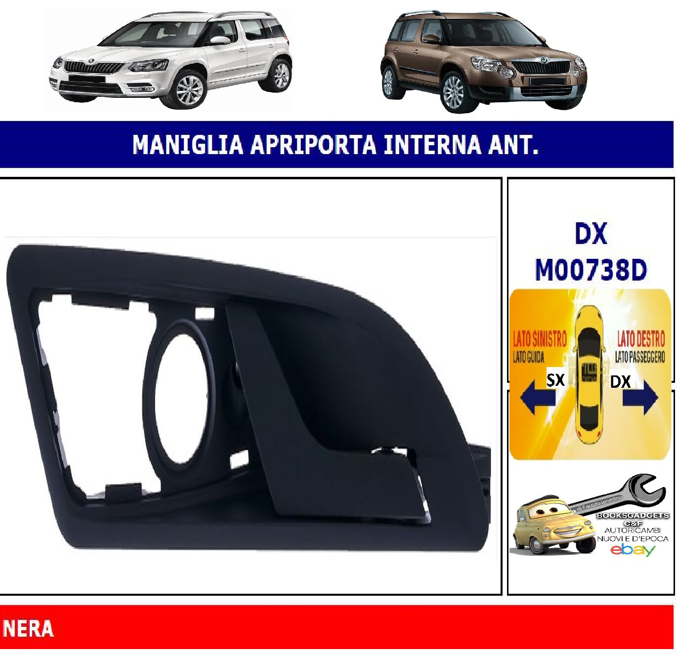Per Skoda Yeti 10/2009-09/2013 Maniglia Apriporta Interna Anteriore Dx Nera