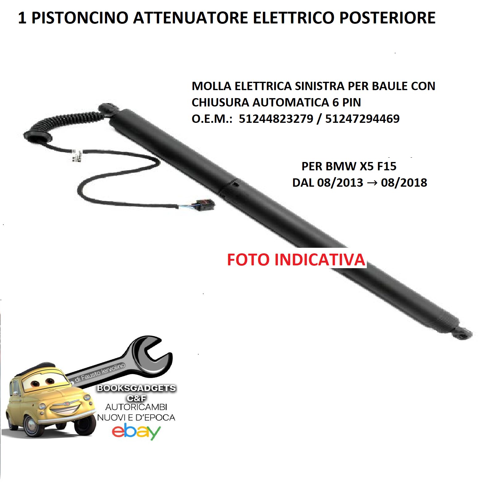 969 EBM103-L PISTONCINO ELETTRICO BAULE POSTERIORE SX PER BMW X5 F15 08/2013-08-2018 6PIN