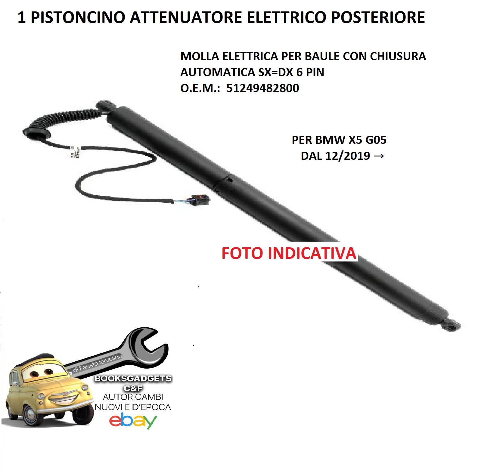 969 EBM105 PISTONCINO ELETTRICO PER BAULE C/CHIUSURA AUTOMATICA SX=DX 6PIN PER BMW X5 G05 DAL 12/2019