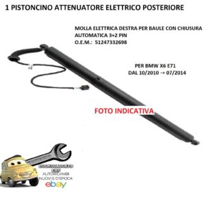 969 EBM100-R PISTONCINO ELETTRICO BAULE POSTERIORE DX CON CHIUSURA AUTOMATICA 4+3PIN PER BMW X6 E71 DAL 10/2010-07/2014